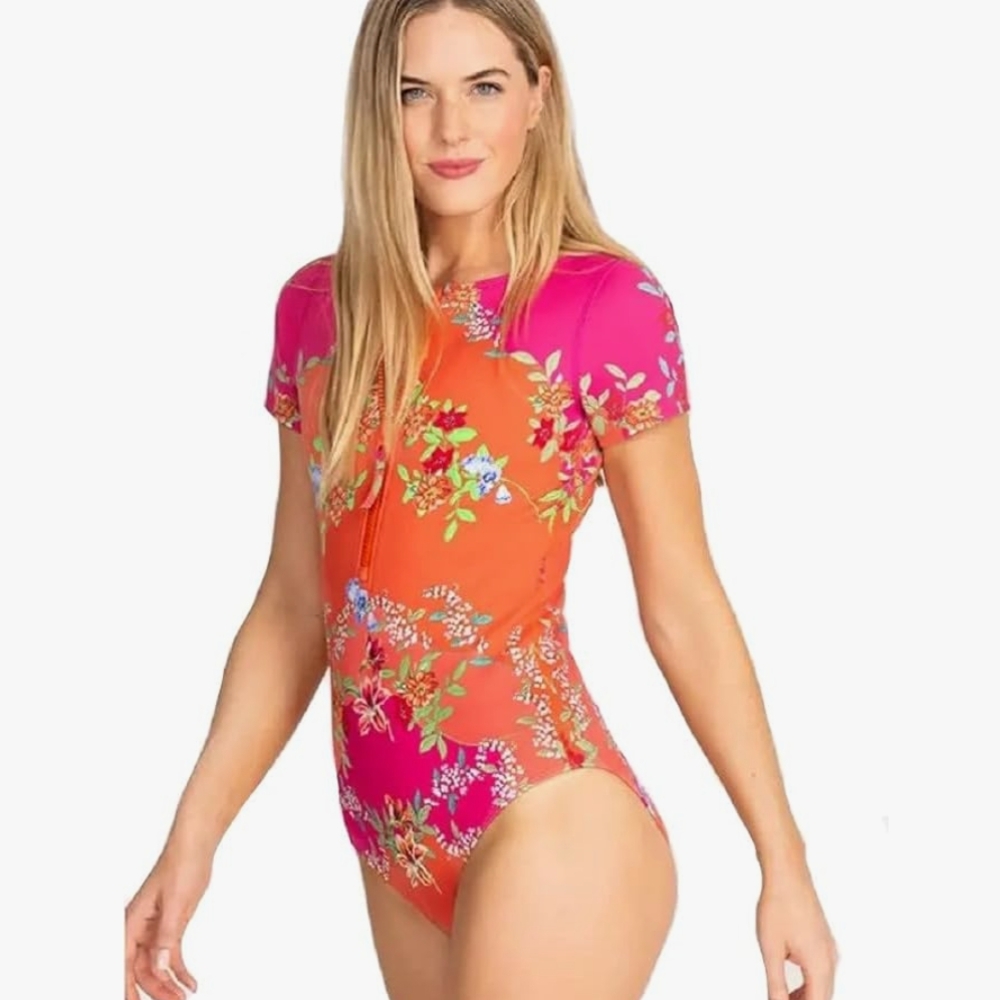 Johnny Was Floral Pink and Orange  - Scuba & Surf Suit One Piece Swimwear
